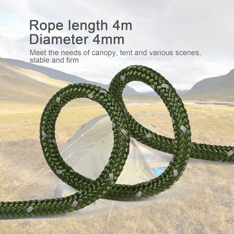 Smithok 8 Pack 4mm Guy Lines Ultralight Tent Cords with Aluminum Adjuster Tensioner Outdoor Camping Guylines Ropes for Tent Tarp,Climbing,Hiking Backpacking (Army-Green) - Image 3